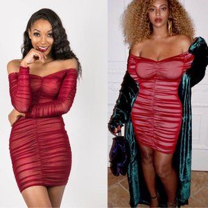 House of CB Beyonce Red Ruched Bandage Mini Dress